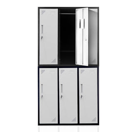 Fortia 6 Door Metal Storage Cabinet Lockers for Gym Office - Black and Grey - RnR Galore