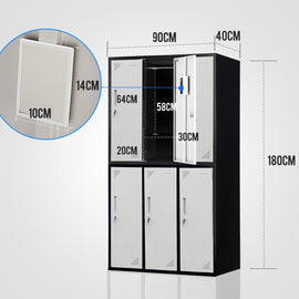 Fortia 6 Door Metal Storage Cabinet Lockers for Gym Office - Black and Grey - RnR Galore