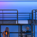 Gaming Loft Bed with Desk and Storage Cabinet, Steel Metal Frame, Space Saving Design, for Single Mattress, Matte Dark Grey - RnR Galore