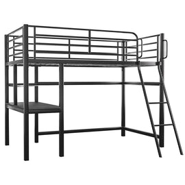 Gaming Loft Bed with Desk, Steel Metal Frame, Space Saving Design, for Single Mattress, Matte Dark Grey - RnR Galore