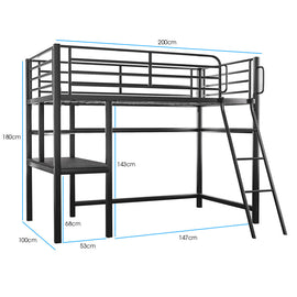 Gaming Loft Bed with Desk, Steel Metal Frame, Space Saving Design, for Single Mattress, Matte Dark Grey - RnR Galore