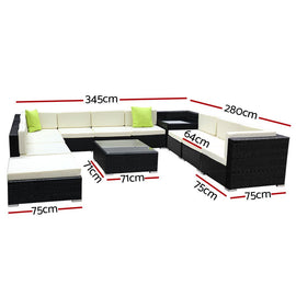 Gardeon 12PC Sofa Set with Storage Cover Outdoor Furniture Wicker - RnR Galore