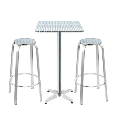Gardeon 3 - Piece Outdoor Bar Set Bistro Table Stools Adjustable Square Cafe - RnR Galore