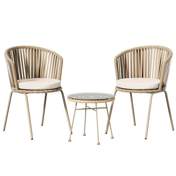 Gardeon 3PC Outdoor Bistro Set Patio Furniture Rope Setting Chairs Table Beige - RnR Galore