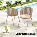 Gardeon 3PC Outdoor Bistro Set Patio Furniture Rope Setting Chairs Table Beige - RnR Galore