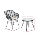 Gardeon 3PC Outdoor Furniture Bistro Set Lounge Setting Table Chairs Cushion Patio Grey - RnR Galore
