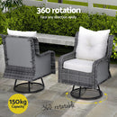 Gardeon 3PC Outdoor Furniture Bistro Set Lounge Wicker Swivel Chairs Table Cushion Grey - RnR Galore