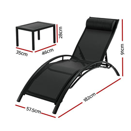 Gardeon 3PC Sun Lounge Outdoor Lounger Steel Table Chairs Patio Furniture Garden - RnR Galore