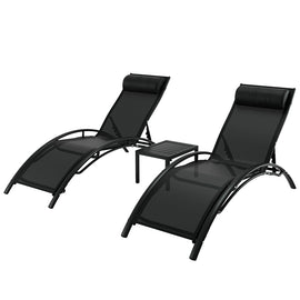 Gardeon 3PC Sun Lounge Outdoor Lounger Steel Table Chairs Patio Furniture Garden - RnR Galore