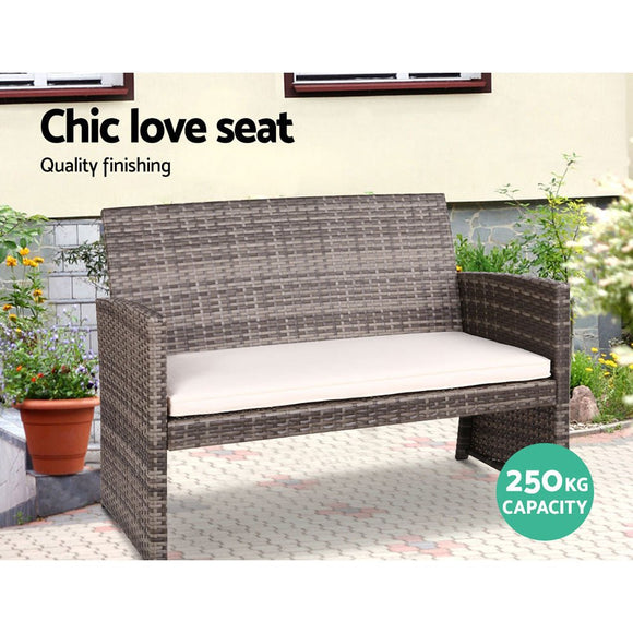Gardeon 4 PCS Outdoor Sofa Set with Storage Cover Rattan Chair Furniture Grey - RnR Galore
