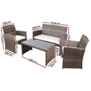 Gardeon 4 PCS Outdoor Sofa Set with Storage Cover Rattan Chair Furniture Grey - RnR Galore