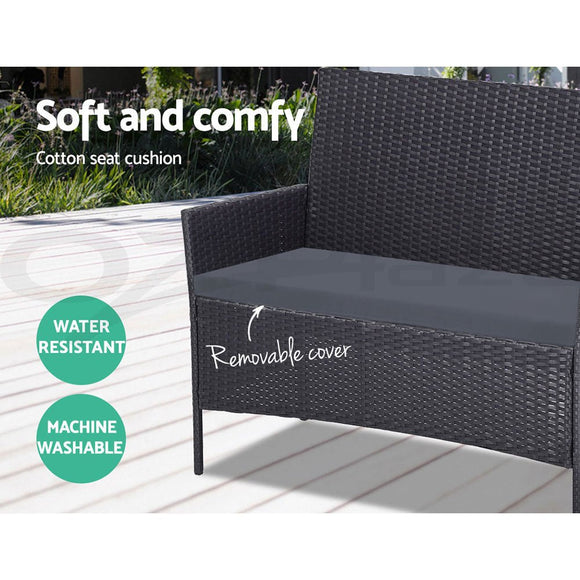 Gardeon 4 Seater Outdoor Sofa Set Wicker Setting Table Chair Furniture Dark Grey - RnR Galore