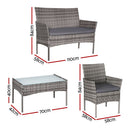 Gardeon 4 Seater Outdoor Sofa Set Wicker Setting Table Chair Furniture Grey - RnR Galore