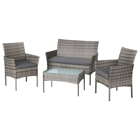 Gardeon 4 Seater Outdoor Sofa Set Wicker Setting Table Chair Furniture Grey - RnR Galore