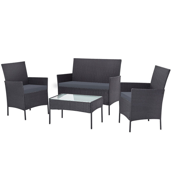 Gardeon 4 Seater Outdoor Sofa Set with Storage Cover Wicker Table Chair DarkGrey - RnR Galore