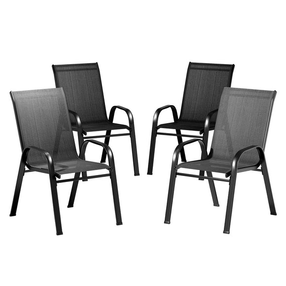 Gardeon 4PC Outdoor Dining Chairs Stackable Lounge Chair Patio Furniture Black - RnR Galore