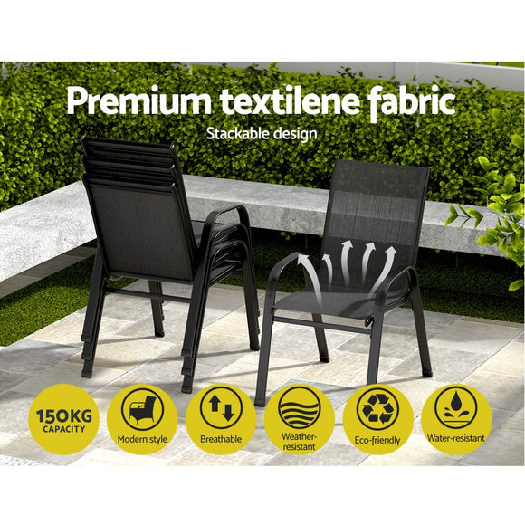 Gardeon 4PC Outdoor Dining Chairs Stackable Lounge Chair Patio Furniture Black - RnR Galore