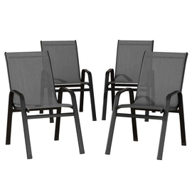Gardeon 4PC Outdoor Dining Chairs Stackable Lounge Chair Patio Furniture Grey - RnR Galore