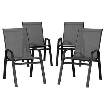 Gardeon 4PC Outdoor Dining Chairs Stackable Lounge Chair Patio Furniture Grey - RnR Galore