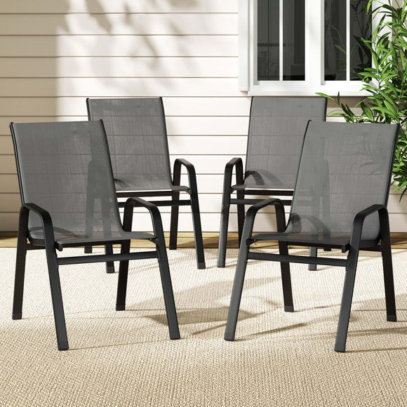 Gardeon 4PC Outdoor Dining Chairs Stackable Lounge Chair Patio Furniture Grey - RnR Galore