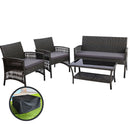 Gardeon 4PCS Outdoor Sofa Set with Storage Cover Wicker Harp Chair Table Grey - RnR Galore
