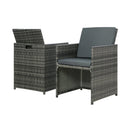 Gardeon 5PC Bistro Set Wicker Table and Chairs Ottoman Outdoor Furniture Grey - RnR Galore