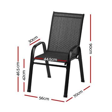 Gardeon 6PC Outdoor Dining Chairs Stackable Lounge Chair Patio Furniture Black - RnR Galore