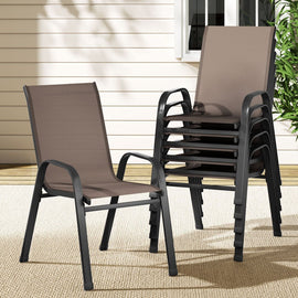 Gardeon 6PC Outdoor Dining Chairs Stackable Lounge Chair Patio Furniture Brown - RnR Galore