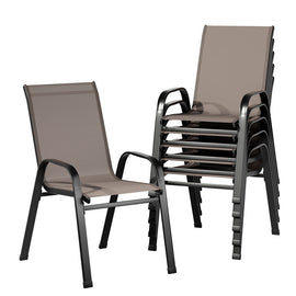 Gardeon 6PC Outdoor Dining Chairs Stackable Lounge Chair Patio Furniture Brown - RnR Galore