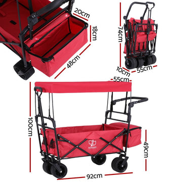 Gardeon Garden Cart with Removable Canopy Red - RnR Galore