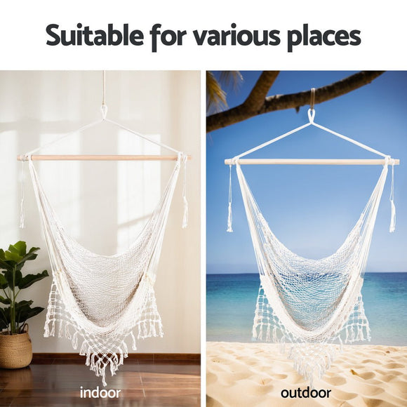 Gardeon Hammock Chair Swing Camping Mesh Cream - RnR Galore