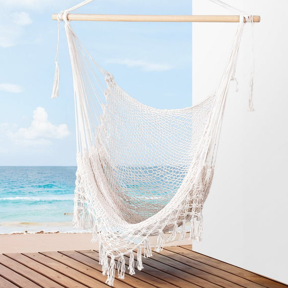 Gardeon Hammock Chair Swing Camping Mesh Cream - RnR Galore