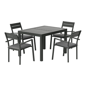 Gardeon Outdoor Dining Set 5 Piece Aluminum Extendable Table Setting Black - RnR Galore