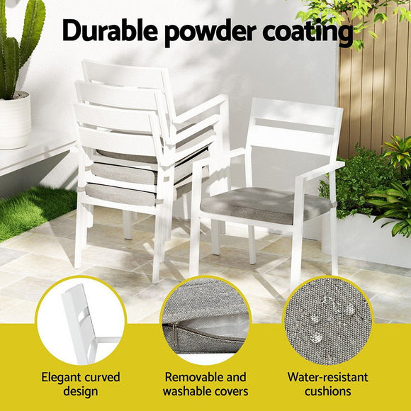 Gardeon Outdoor Dining Set 7 Piece Aluminum Table Chairs Setting White - RnR Galore