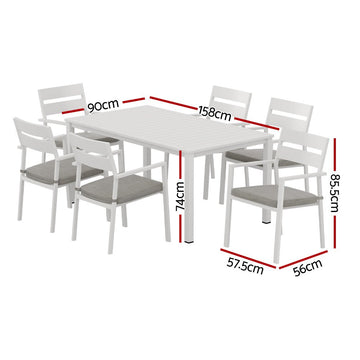 Gardeon Outdoor Dining Set 7 Piece Aluminum Table Chairs Setting White - RnR Galore