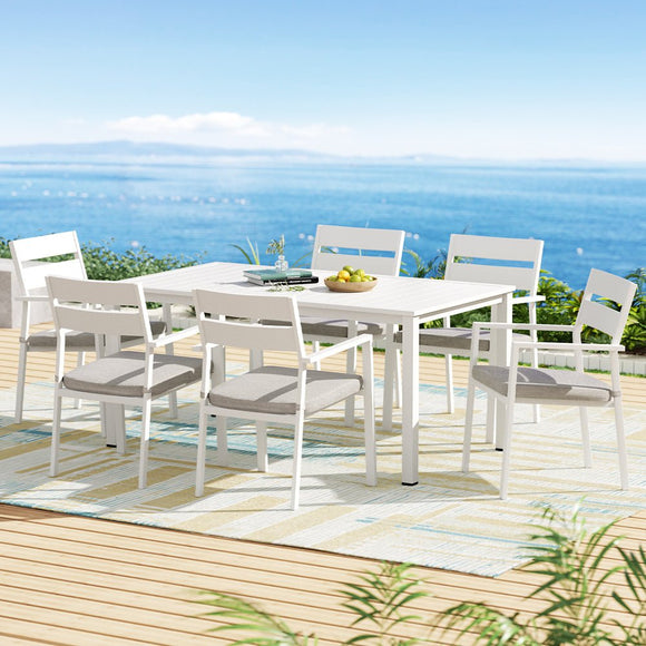 Gardeon Outdoor Dining Set 7 Piece Aluminum Table Chairs Setting White - RnR Galore