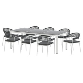 Gardeon Outdoor Dining Set 9 Piece Steel Table Chairs Setting White - RnR Galore
