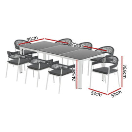 Gardeon Outdoor Dining Set 9 Piece Steel Table Chairs Setting White - RnR Galore