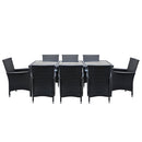 Gardeon Outdoor Dining Set 9 Piece Wicker Lounge Setting Black - RnR Galore