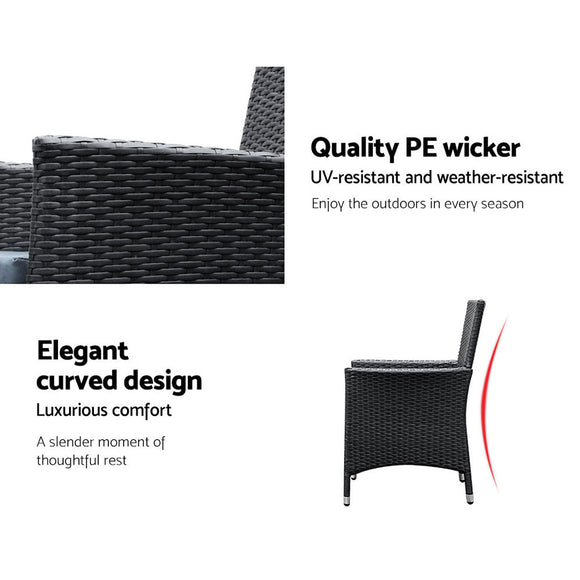 Gardeon Outdoor Dining Set 9 Piece Wicker Lounge Setting Black - RnR Galore