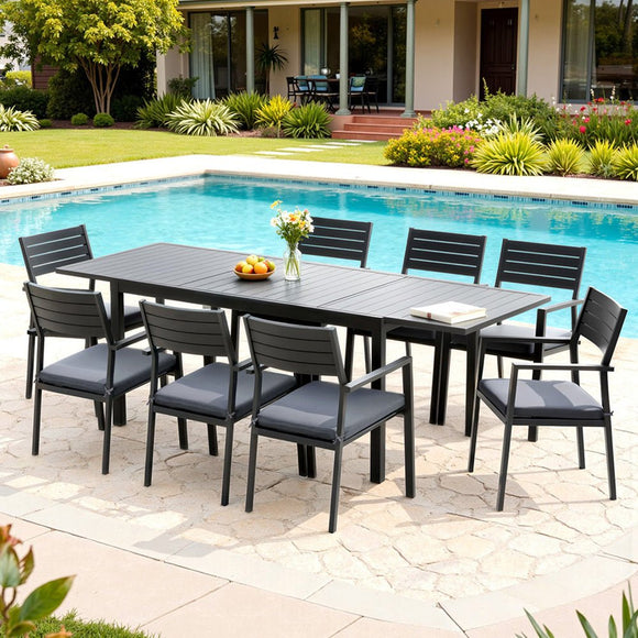 Gardeon Outdoor Dining Set 9PCS Aluminum Extendable Table Chairs Patio Furniture - RnR Galore