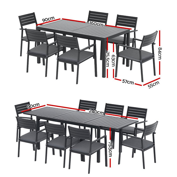 Gardeon Outdoor Dining Set 9PCS Aluminum Extendable Table Chairs Patio Furniture - RnR Galore