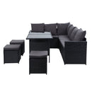 Gardeon Outdoor Dining Set Sofa Lounge Setting Chairs Table Ottoman Black Cover - RnR Galore