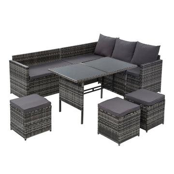 Gardeon Outdoor Dining Set Sofa Lounge Setting Chairs Table Ottoman Grey Cover - RnR Galore