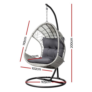 Gardeon Outdoor Egg Swing Chair Wicker Furniture Pod Stand Armrest Light Grey - RnR Galore