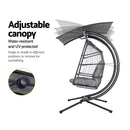 Gardeon Outdoor Egg Swing Chair Wicker Furniture Pod Stand Canopy 2 Seater Grey - RnR Galore
