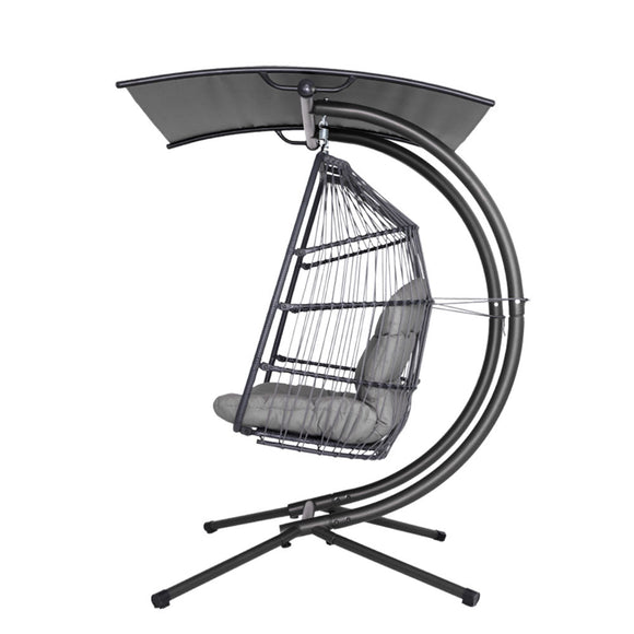 Gardeon Outdoor Egg Swing Chair Wicker Furniture Pod Stand Canopy 2 Seater Grey - RnR Galore