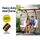 Gardeon Outdoor Egg Swing Chair Wicker Furniture Pod Stand Canopy 2 Seater Latte - RnR Galore