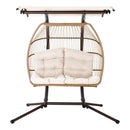 Gardeon Outdoor Egg Swing Chair Wicker Furniture Pod Stand Canopy 2 Seater Latte - RnR Galore