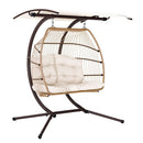 Gardeon Outdoor Egg Swing Chair Wicker Furniture Pod Stand Canopy 2 Seater Latte - RnR Galore